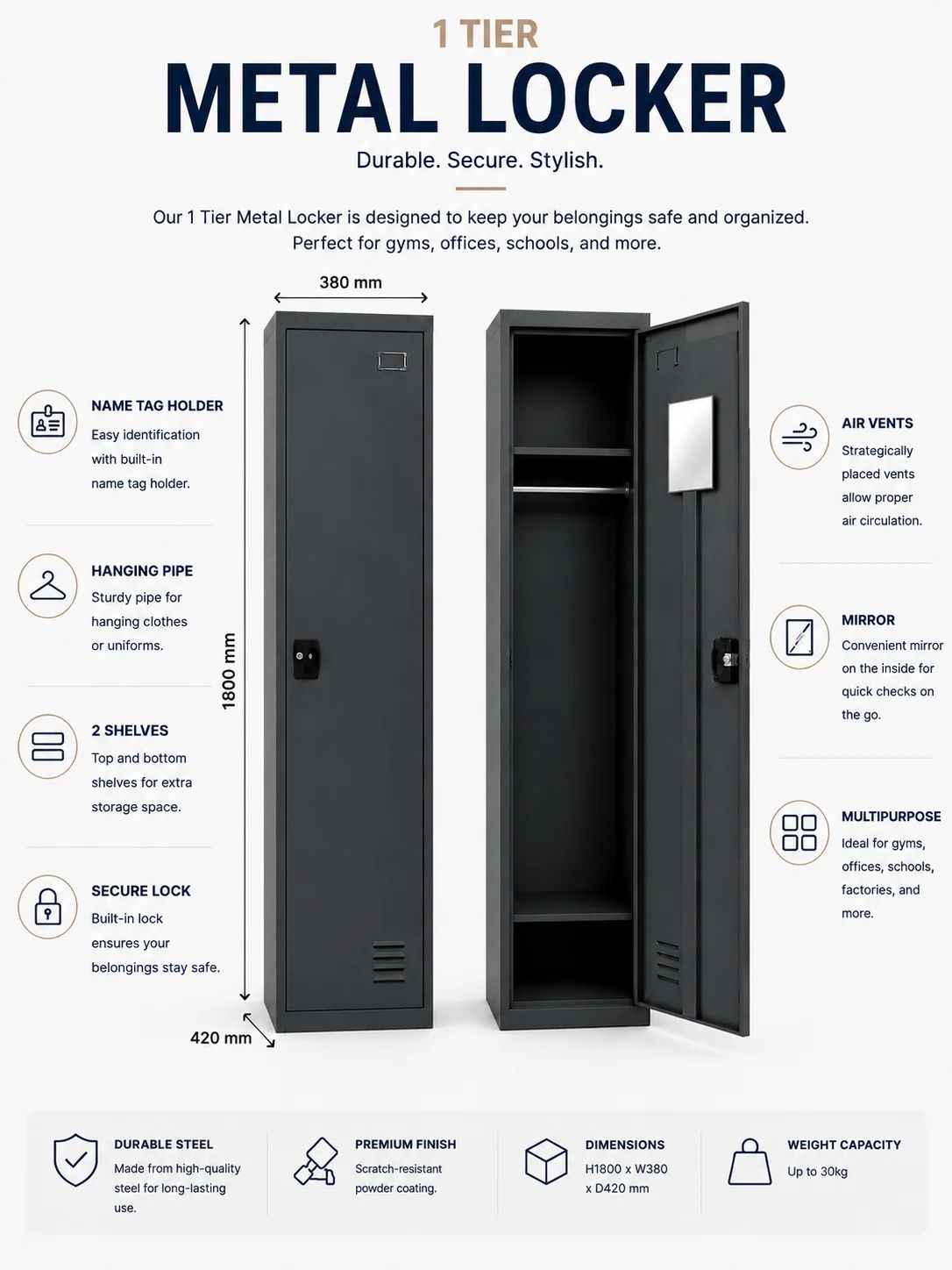1 Tier Metal Locker