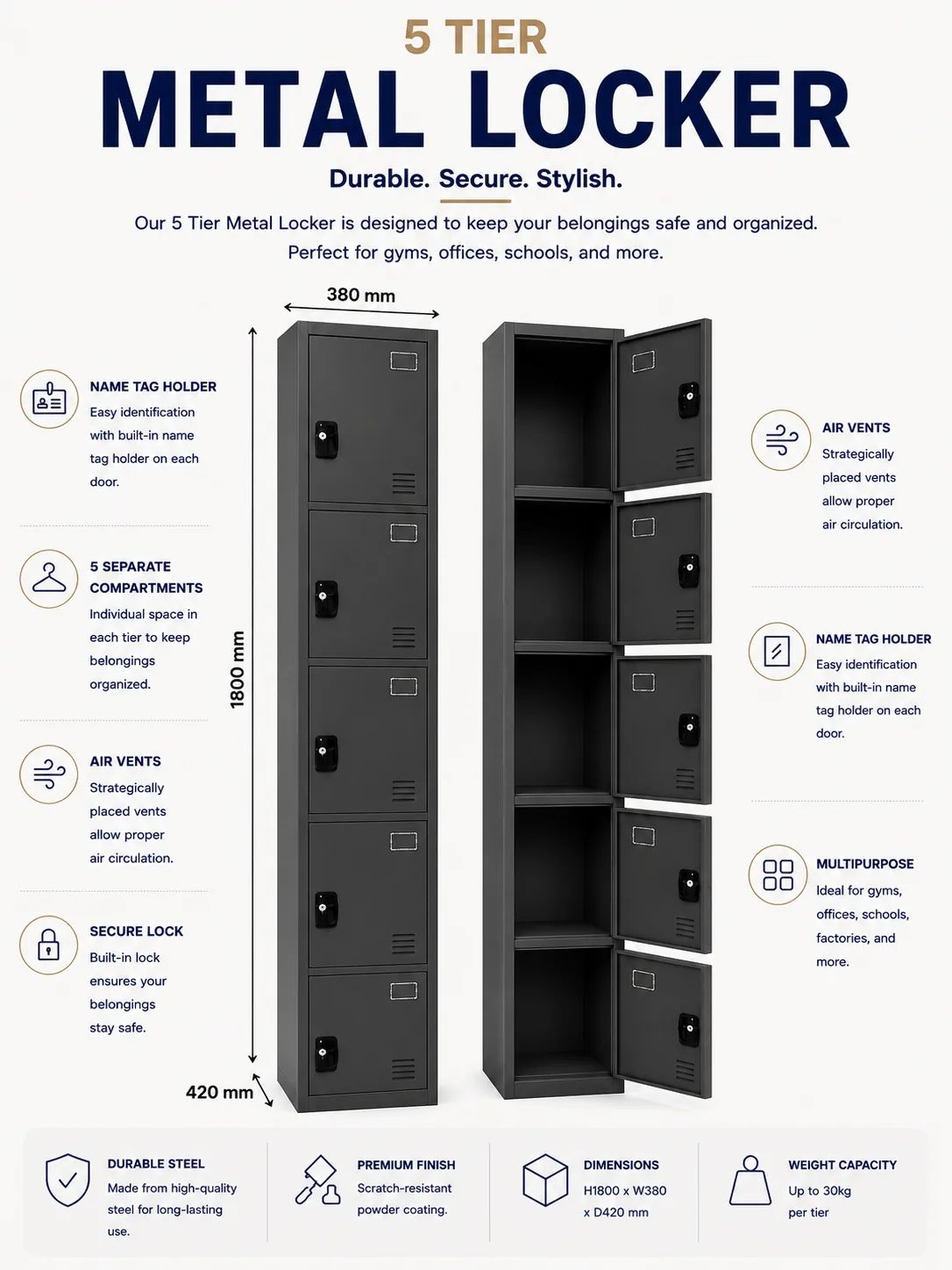 5 Tier Metal Locker