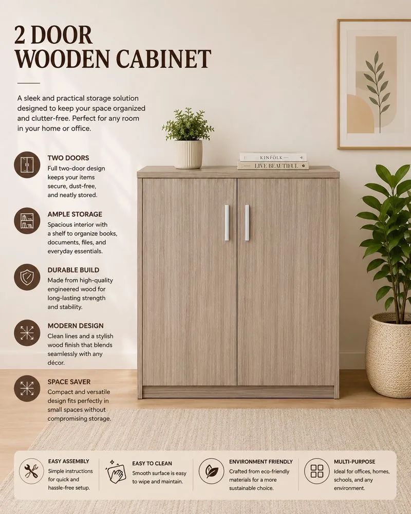 Compact 2 Door Wooden Cabinet