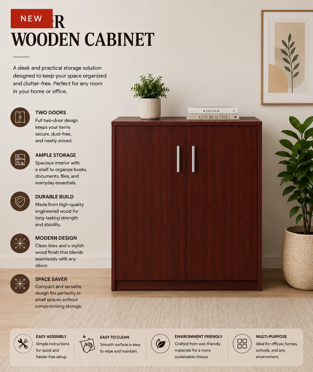 Mahogany Compact 2-Door Cabinet