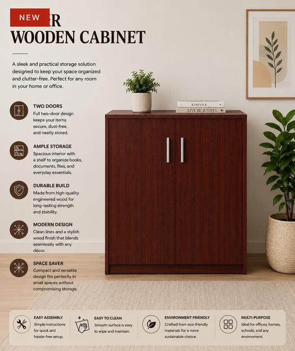 Mahogany Compact 2-Door Cabinet