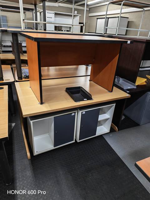 Second-hand cherry desk with mobile cupboard units