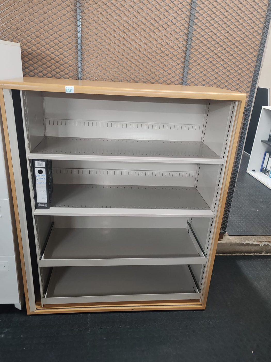Second-hand beech tambour filing cabinet with pull-out frames
