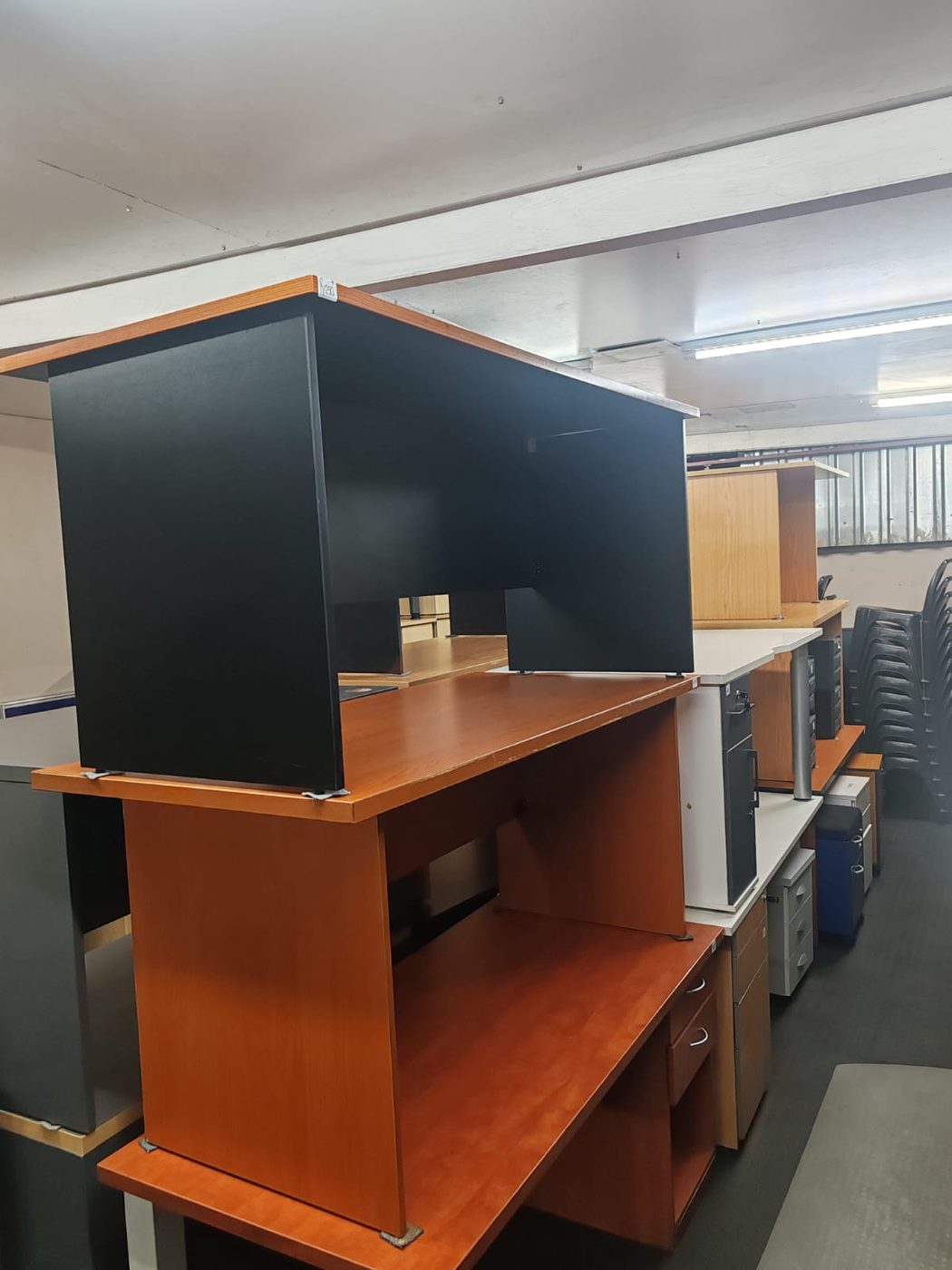 Second-hand cherry corner desk with hutch drawers