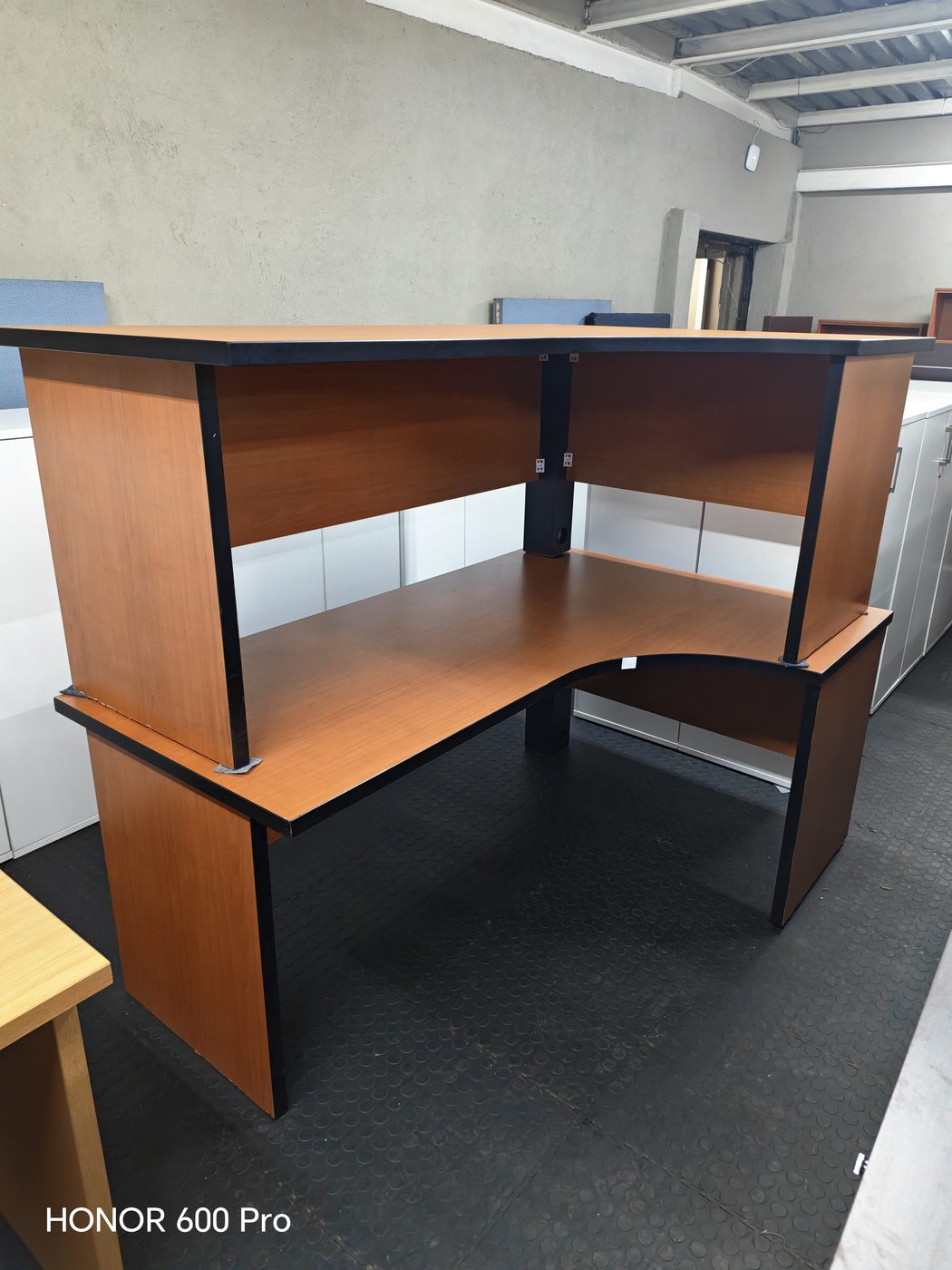 Second-hand cherry corner desk with riser
