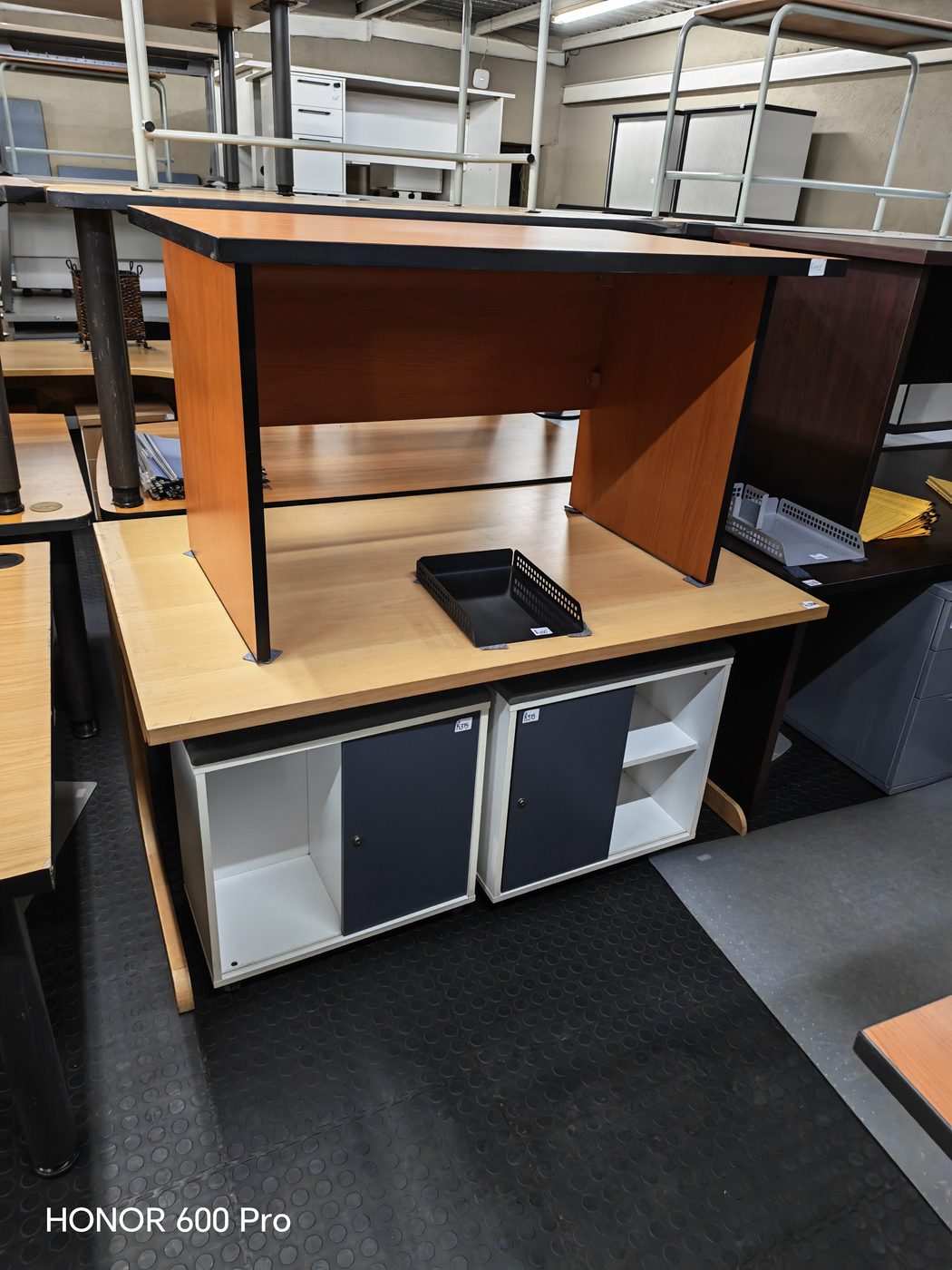 Second-hand cherry desk with mobile cupboard units