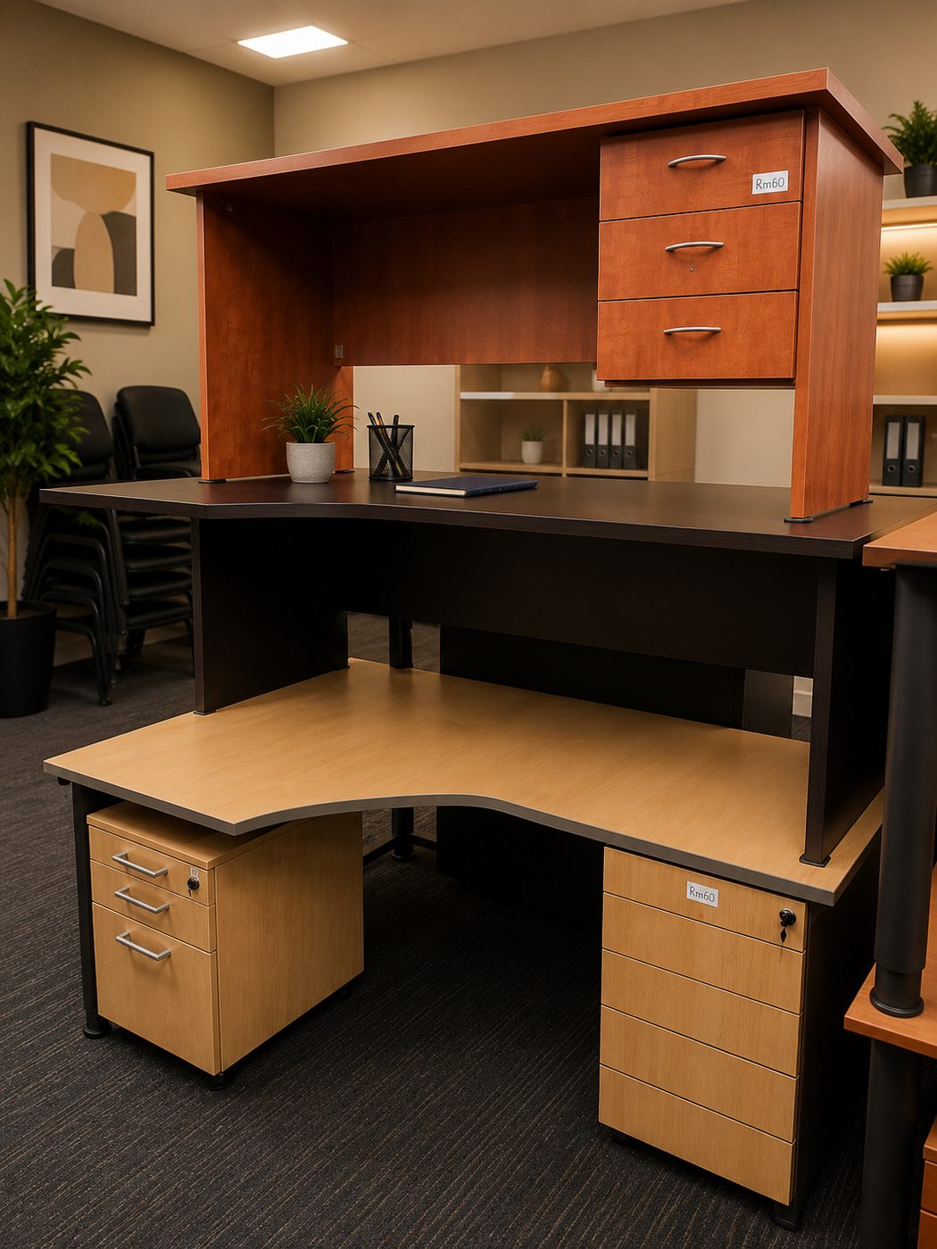 Second-hand cherry hutch and desk set