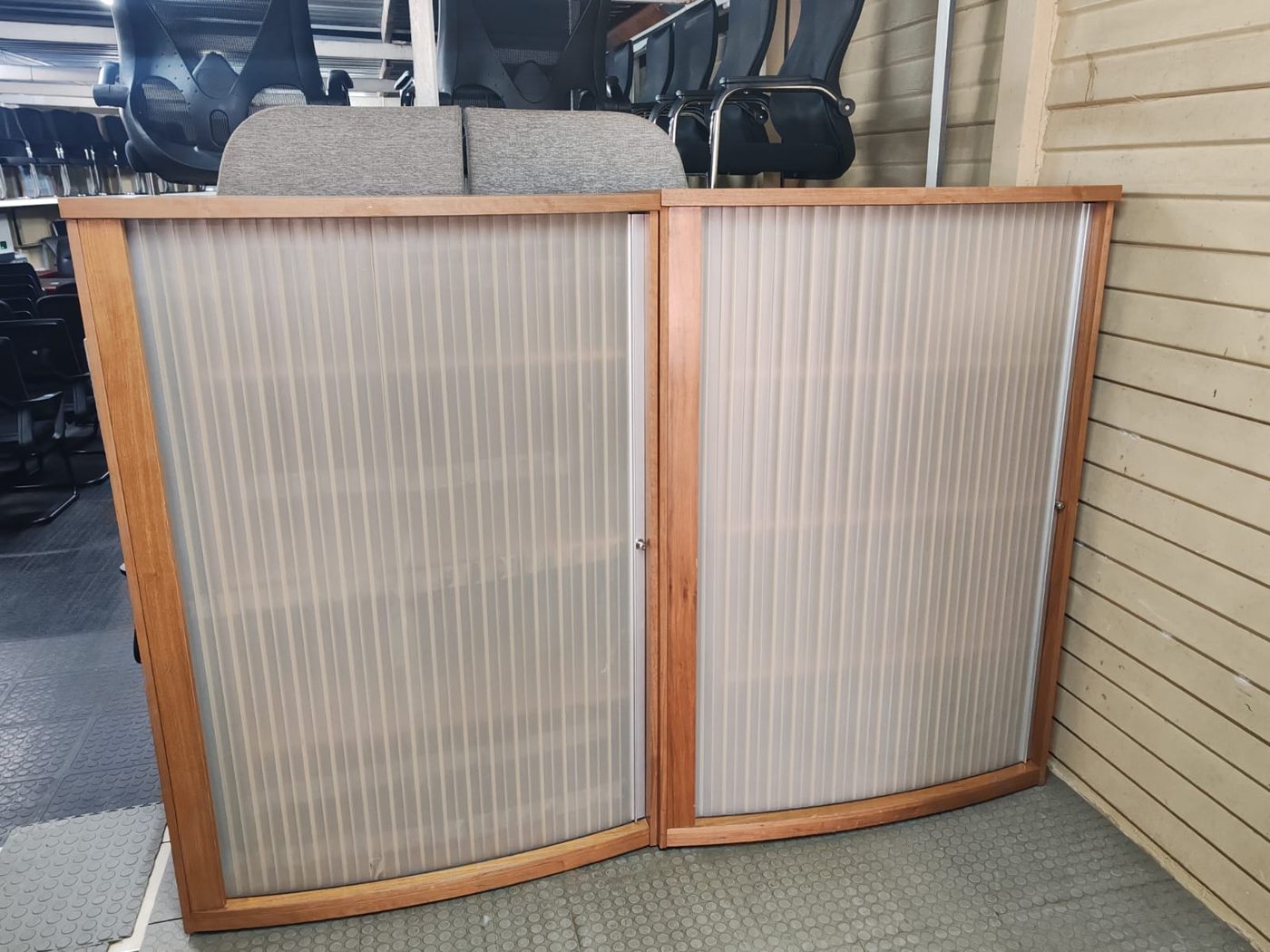 Second-hand cherry tambour door cabinets