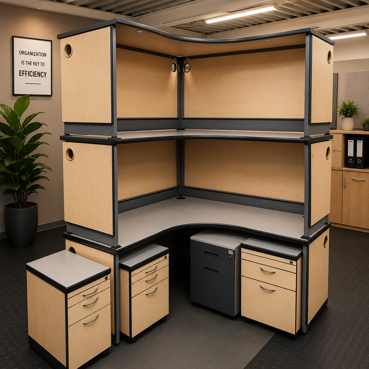 Second-hand corner unit with storage towers