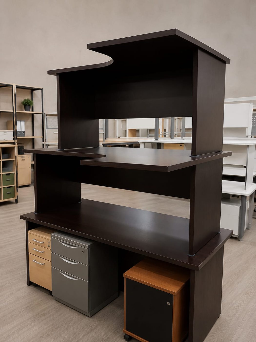 Second-hand dark wenge desk unit — side view