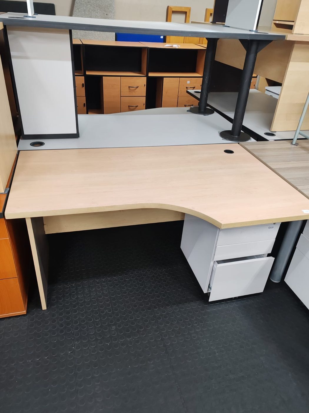 Second-hand maple curve desk with steel pedestal